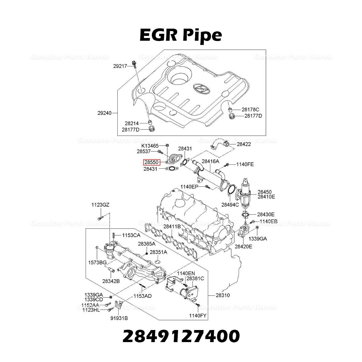 Genuine EGR Pipe 2849127400 for Hyundai Santa Fe Tuscon Kia Sportage