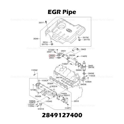 Genuine EGR Pipe 2849127400 for Hyundai Santa Fe Tuscon Kia Sportage