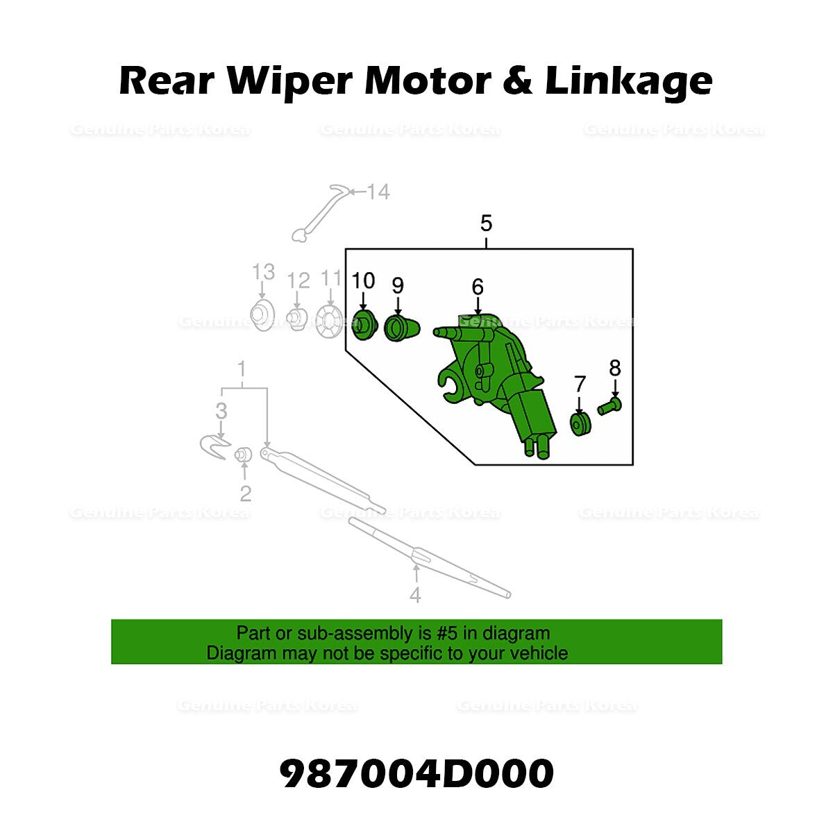 Genuine Rear Wiper Motor & Linkage 987004D000 for Hyundai Entourage Kia Sedona