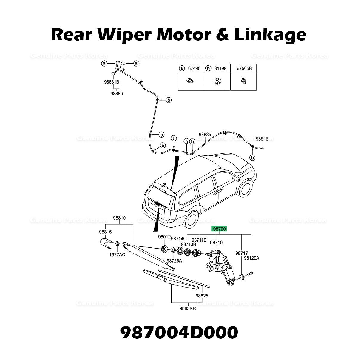 Genuine Rear Wiper Motor & Linkage 987004D000 for Hyundai Entourage Kia Sedona