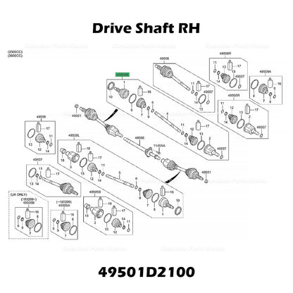 Genuine Drive Shaft RH 49501D2100 for Hyundai Genesis G80 G90 Kia K900