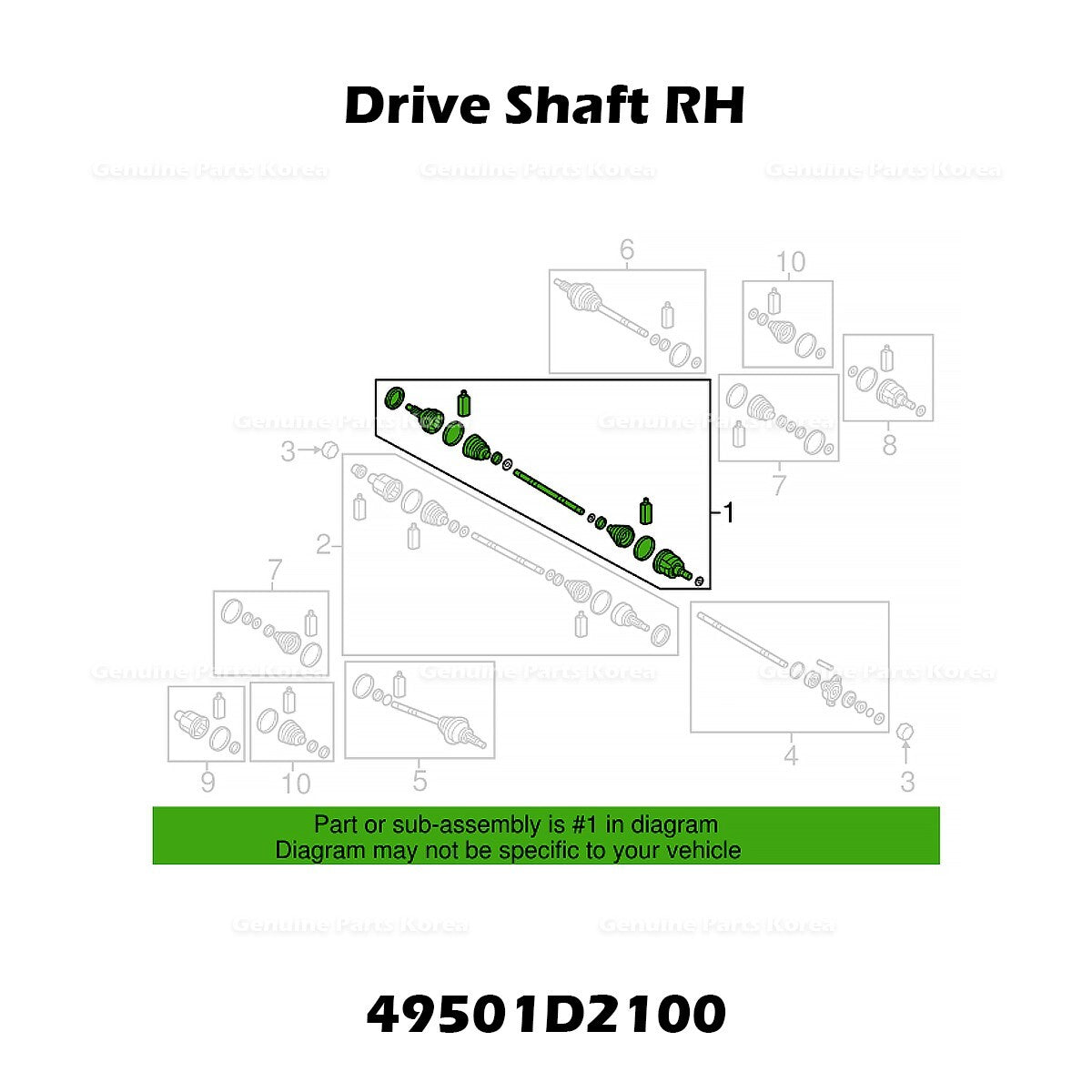 Genuine Drive Shaft RH 49501D2100 for Hyundai Genesis G80 G90 Kia K900