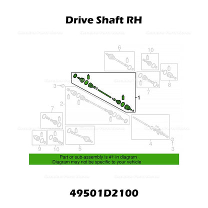Genuine Drive Shaft RH 49501D2100 for Hyundai Genesis G80 G90 Kia K900