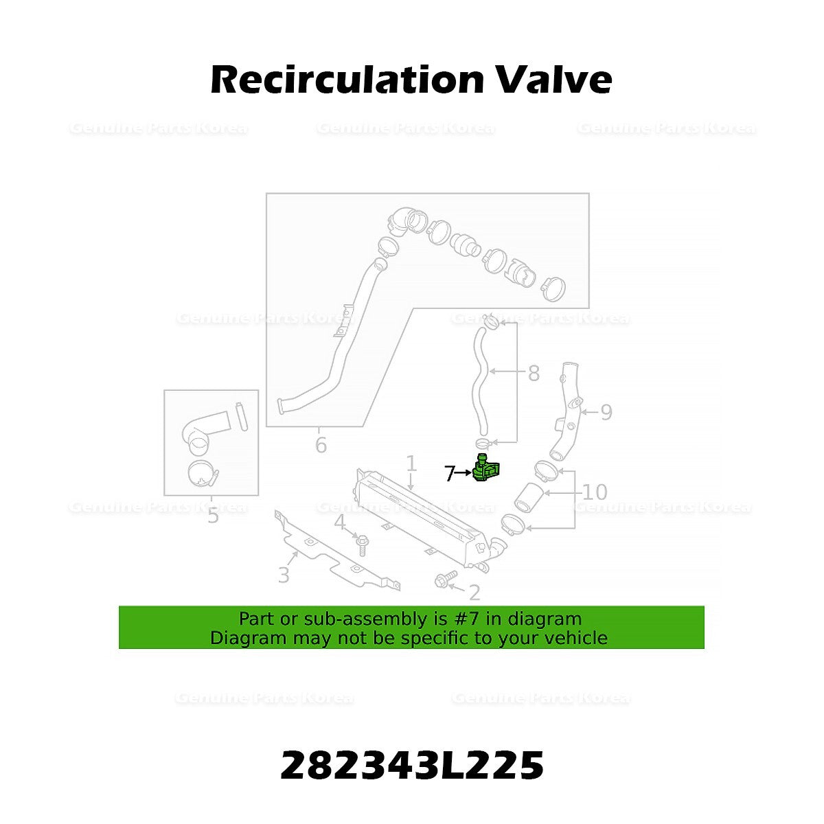 Genuine Recirculation Valve 282343L225 for Hyundai Elantra Kona Kia Forte Soul