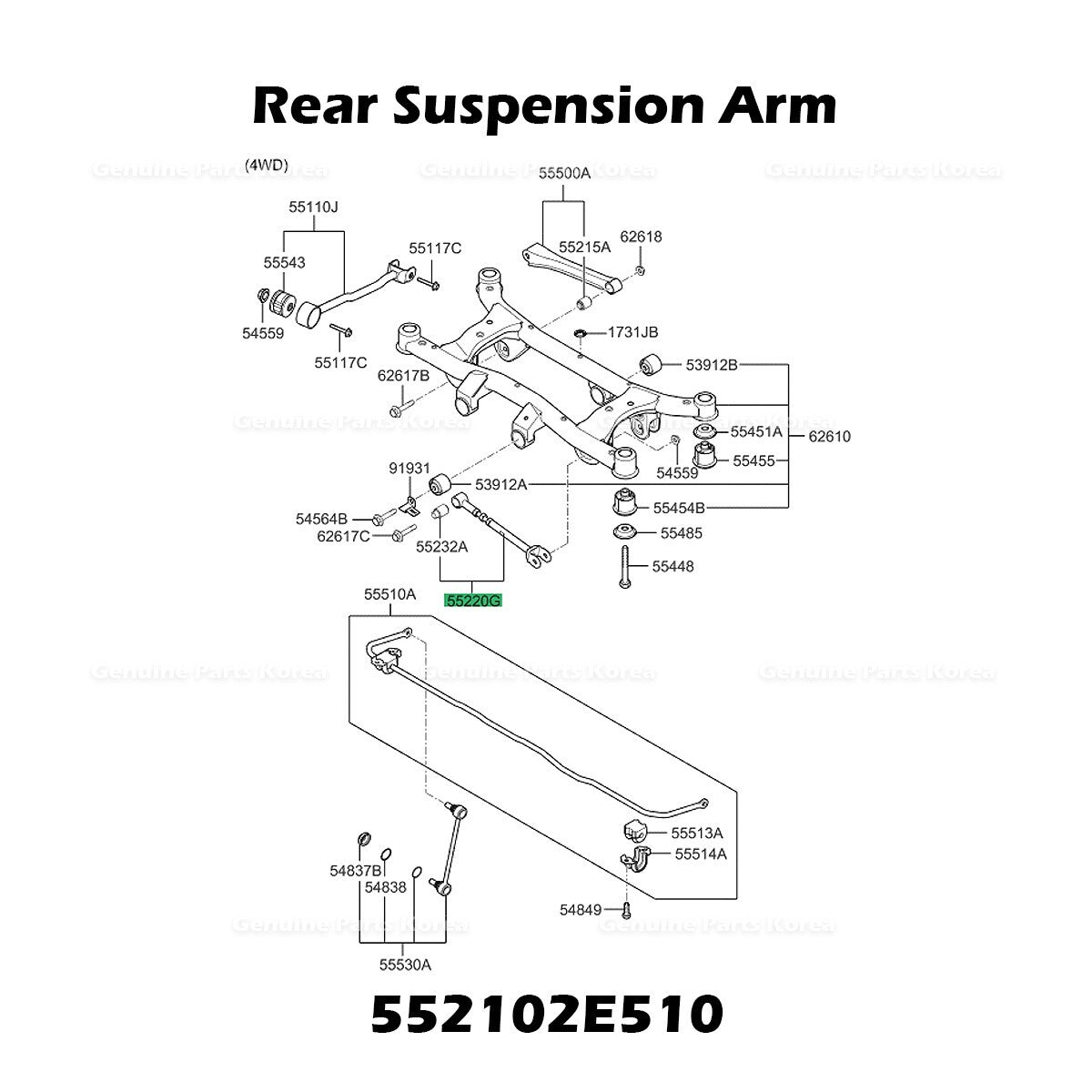 Genuine Rear Suspension Arm 552102E510 for Hyundai Tuscon Kia Sportage