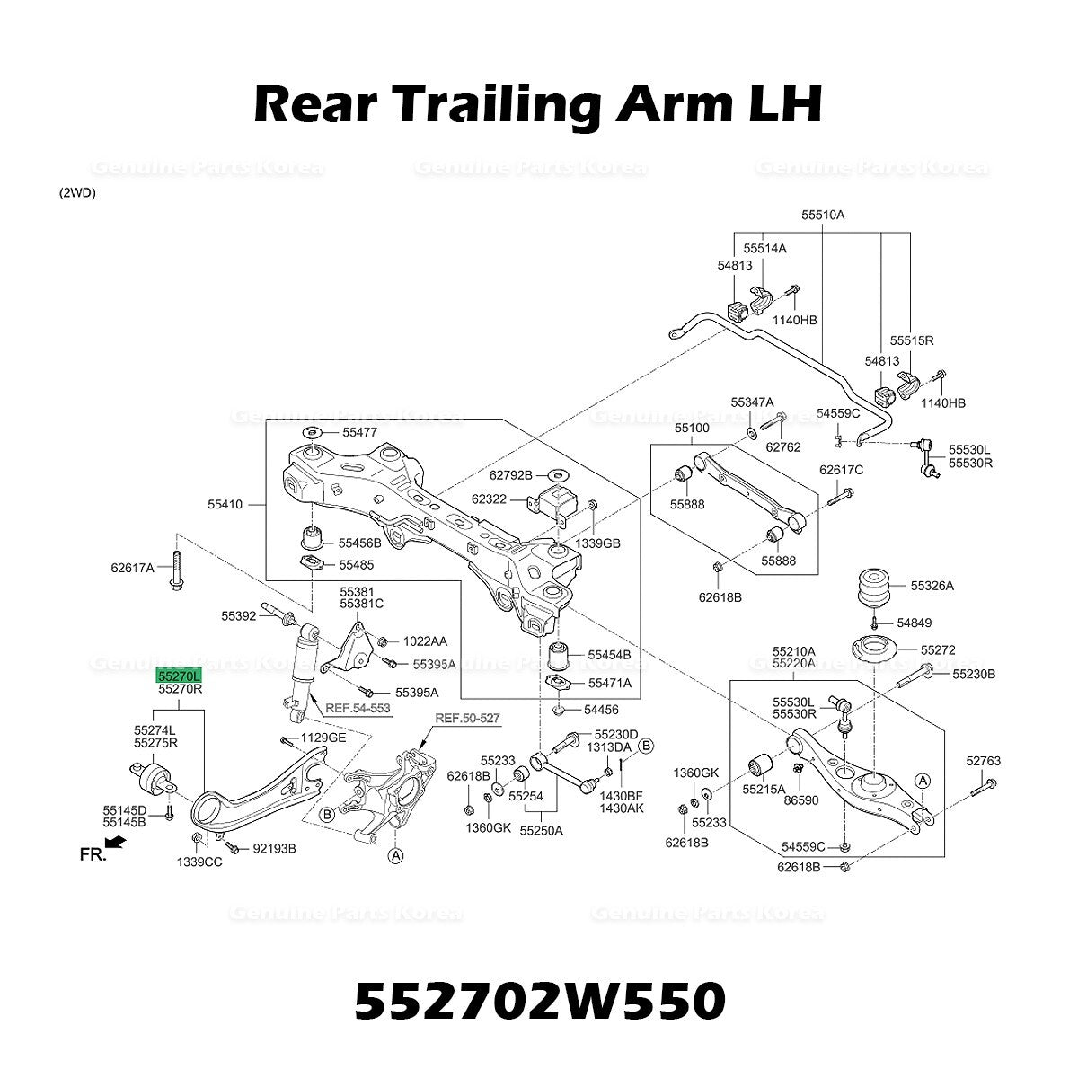 Genuine Rear Trailing Arm LH 552702W550 for Hyundai Santa Fe