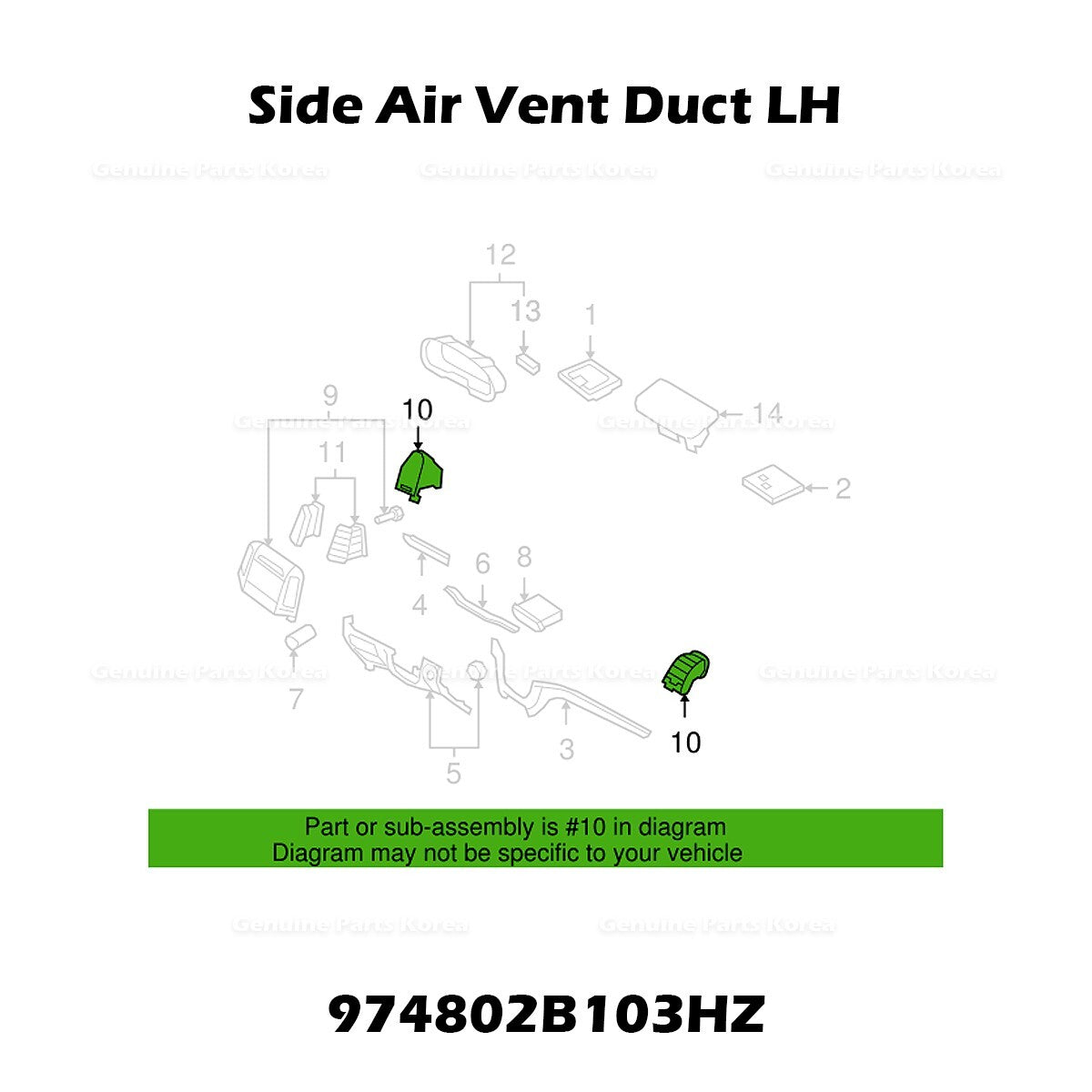 Genuine Side Air Vent Duct LH 974802B103HZ for Hyundai Santa Fe