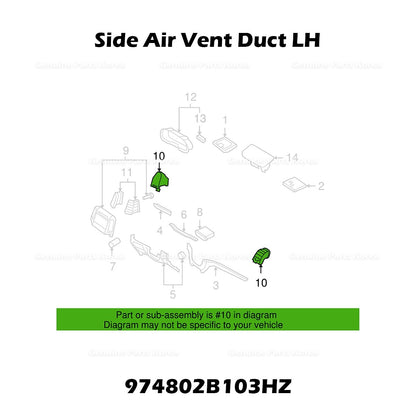 Genuine Side Air Vent Duct LH 974802B103HZ for Hyundai Santa Fe