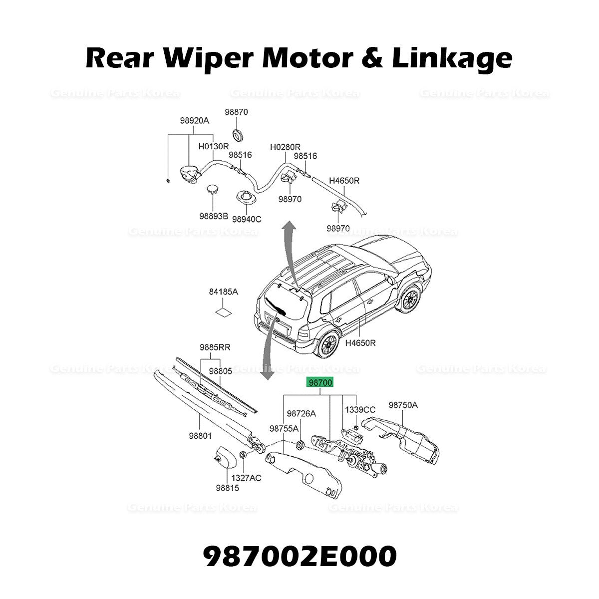 Genuine Rear Wiper Motor & Linkage 987002E000 for Hyundai Tucson