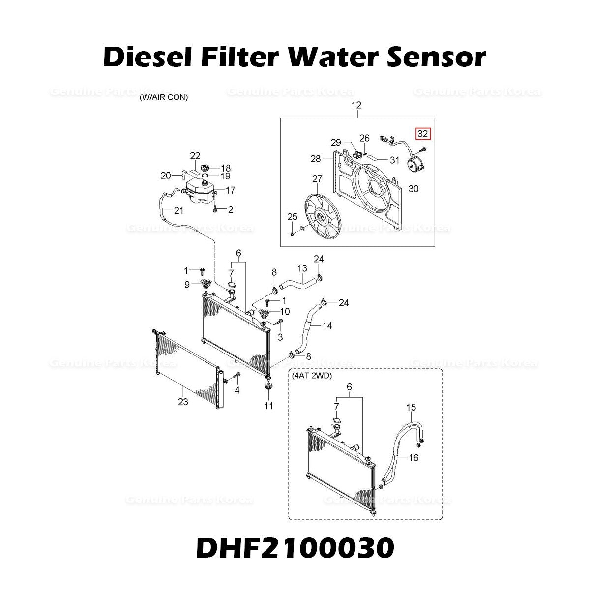 Genuine Diesel Filter Water Sensor DHF2100030 for Kia Rio
