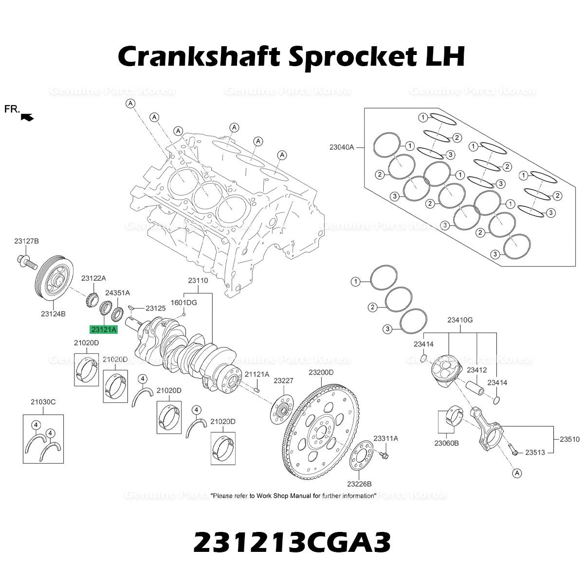 Genuine Crankshaft Sprocket LH 231213CGA3 for Hyundai Genesis Kia Sorento