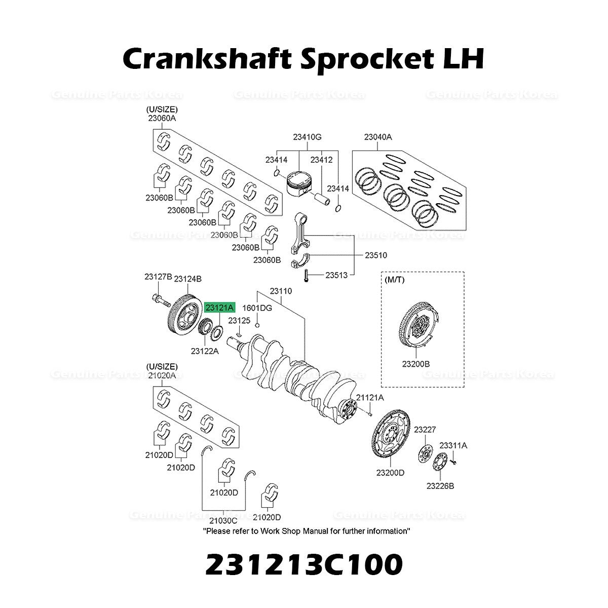 Genuine Crankshaft Sprocket LH 231213C100 for Hyundai Santa Fe Kia Sorento