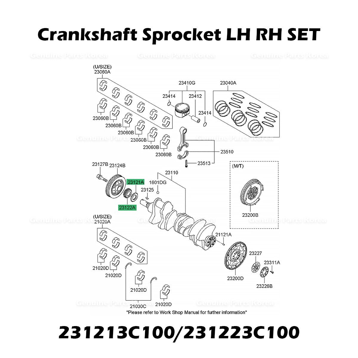 Genuine Crankshaft Sprocket LH RH SET 231213C100 231223C100 for Hyundai Kia