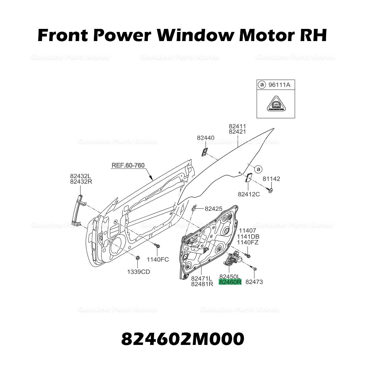 GenuineFront Power Window Motor RH 824602M000 for Hyundai Genesis Coupe