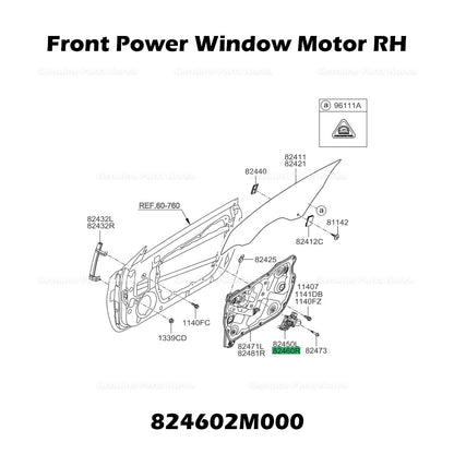 GenuineFront Power Window Motor RH 824602M000 for Hyundai Genesis Coupe
