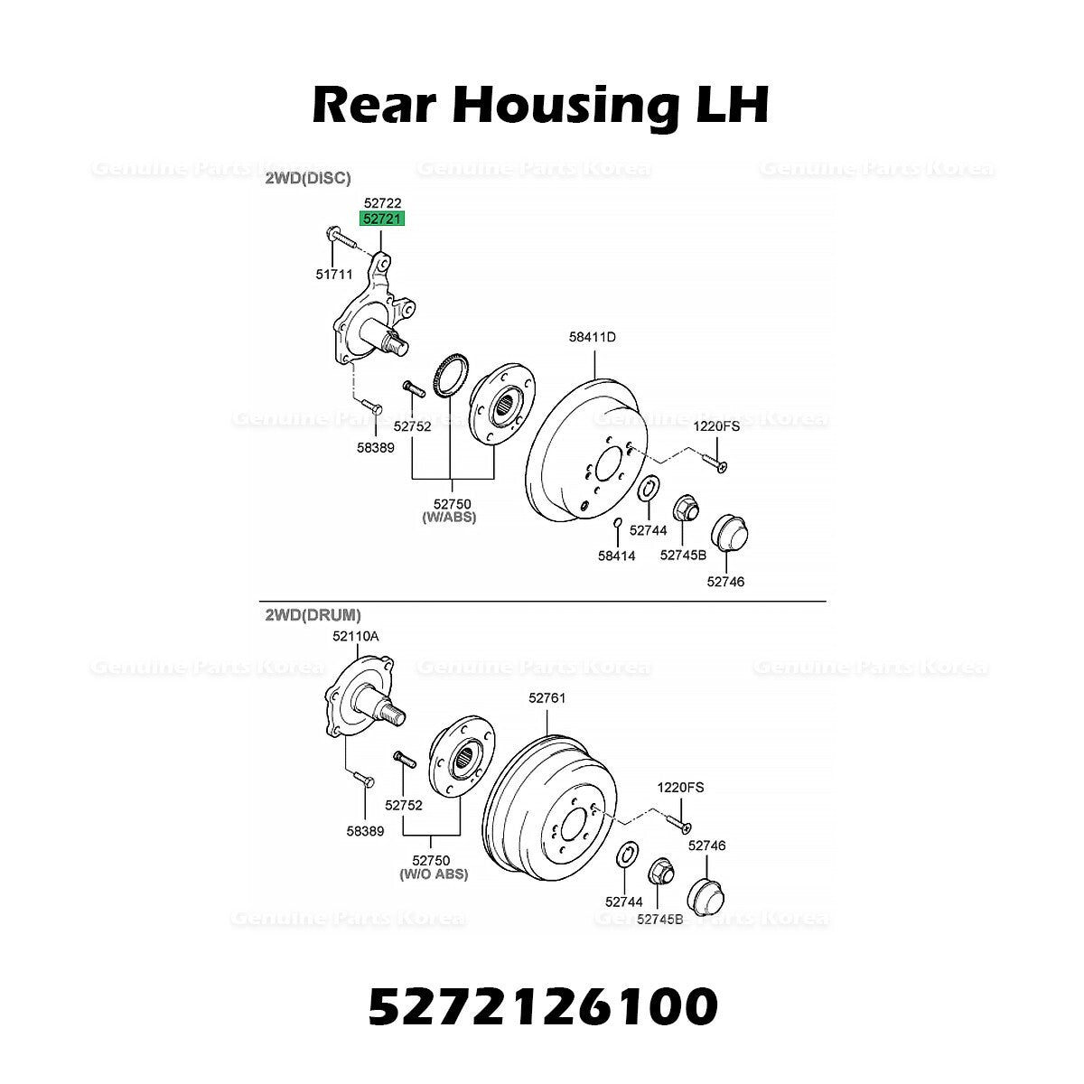 Genuine Rear Housing LH 5272126100 for Hyundai Santa Fe