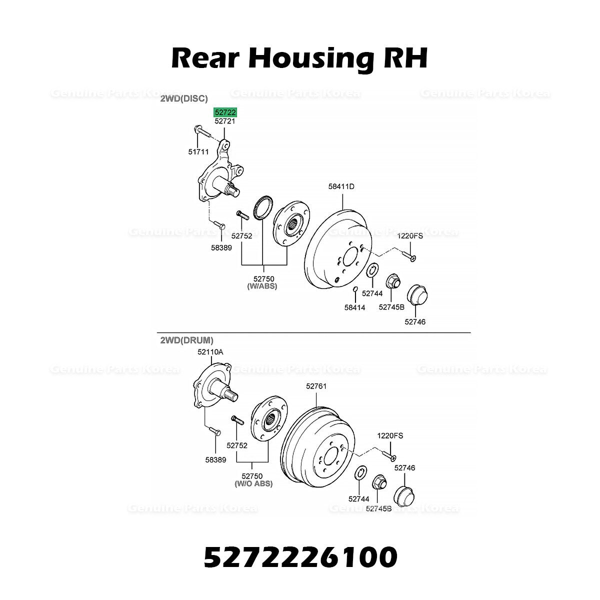Genuine Rear Housing RH 5272226100 for Hyundai Santa Fe