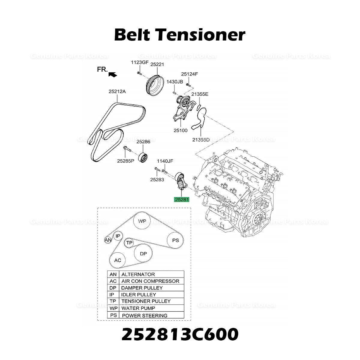 Genuine Belt Tensioner 252813C600 for Hyundai Genesis Kia Borrego K900 Stinger