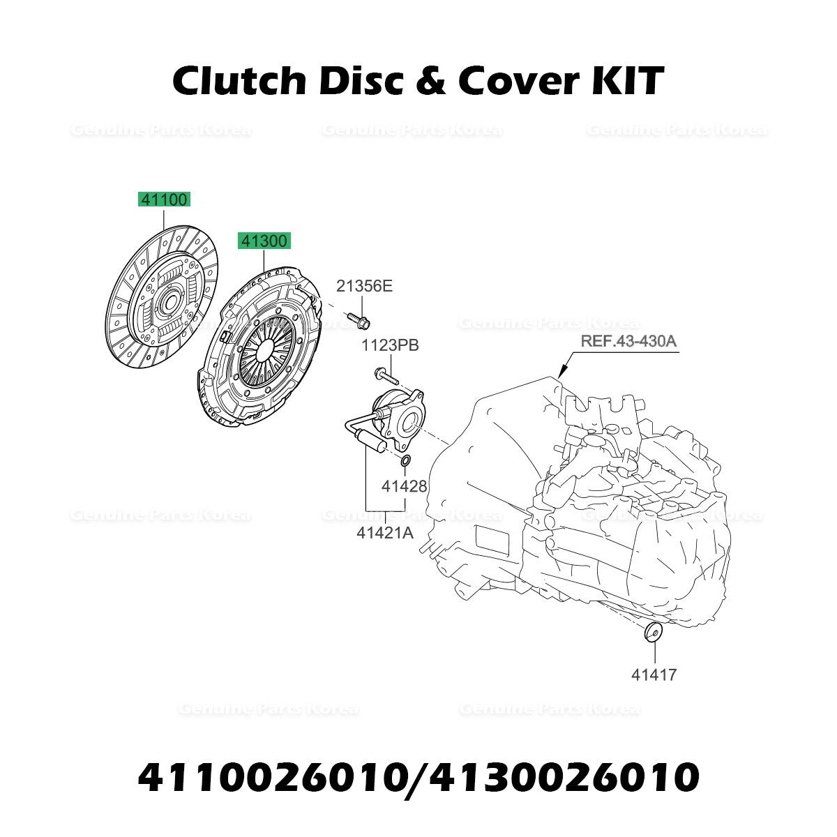 Genuine Clutch Disc & Cover KIT 4110026010 4130026010 for Hyundai Kia