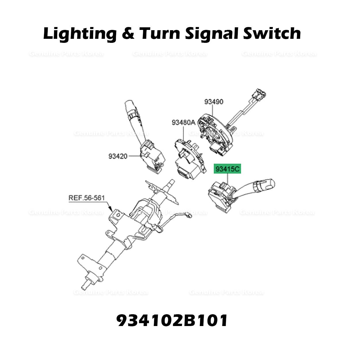 Genuine Lighting & Turn Signal Switch 934102B101 for Hyundai Santa Fe
