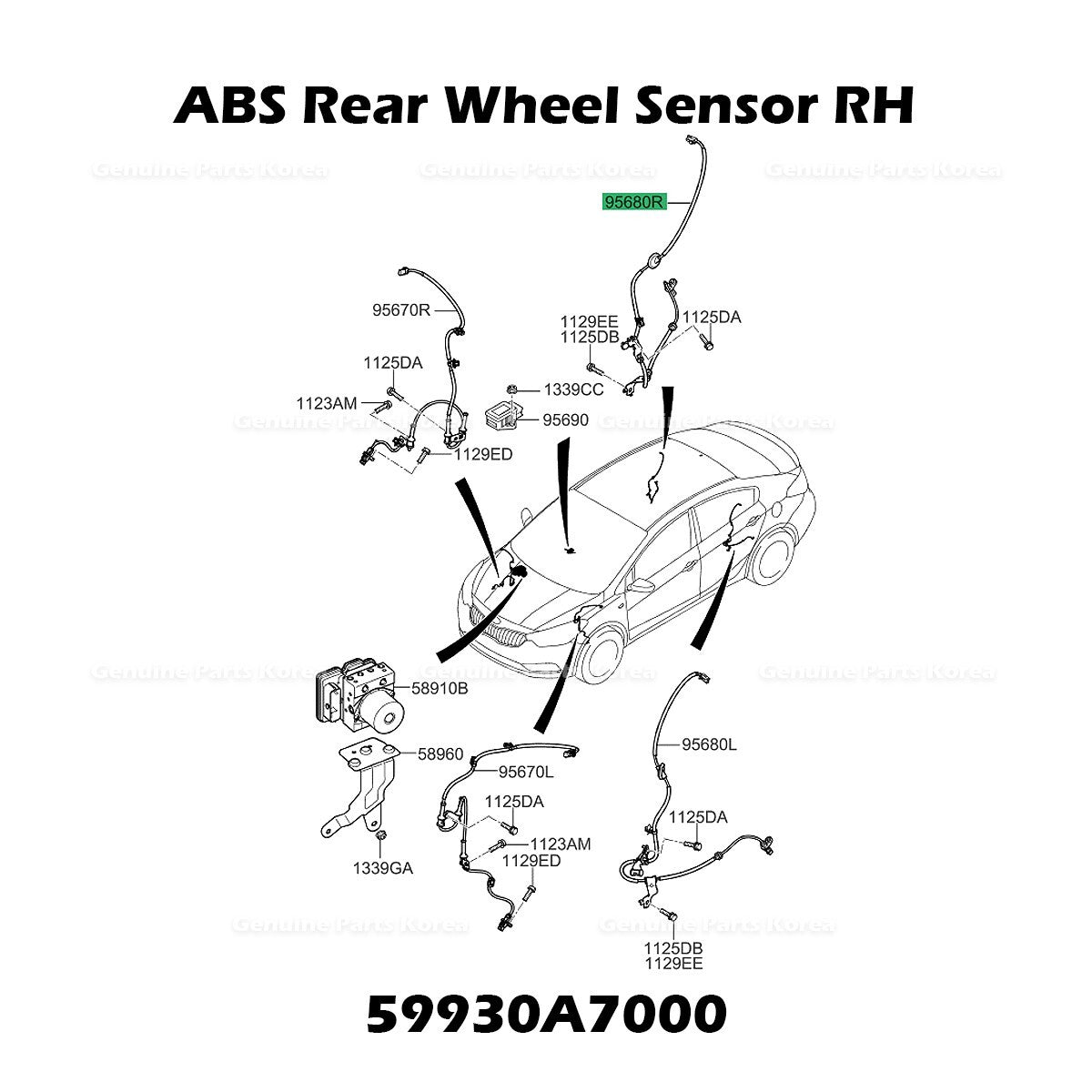 Genuine ABS Rear Wheel Sensor RH 59930A7000 for Kia Forte