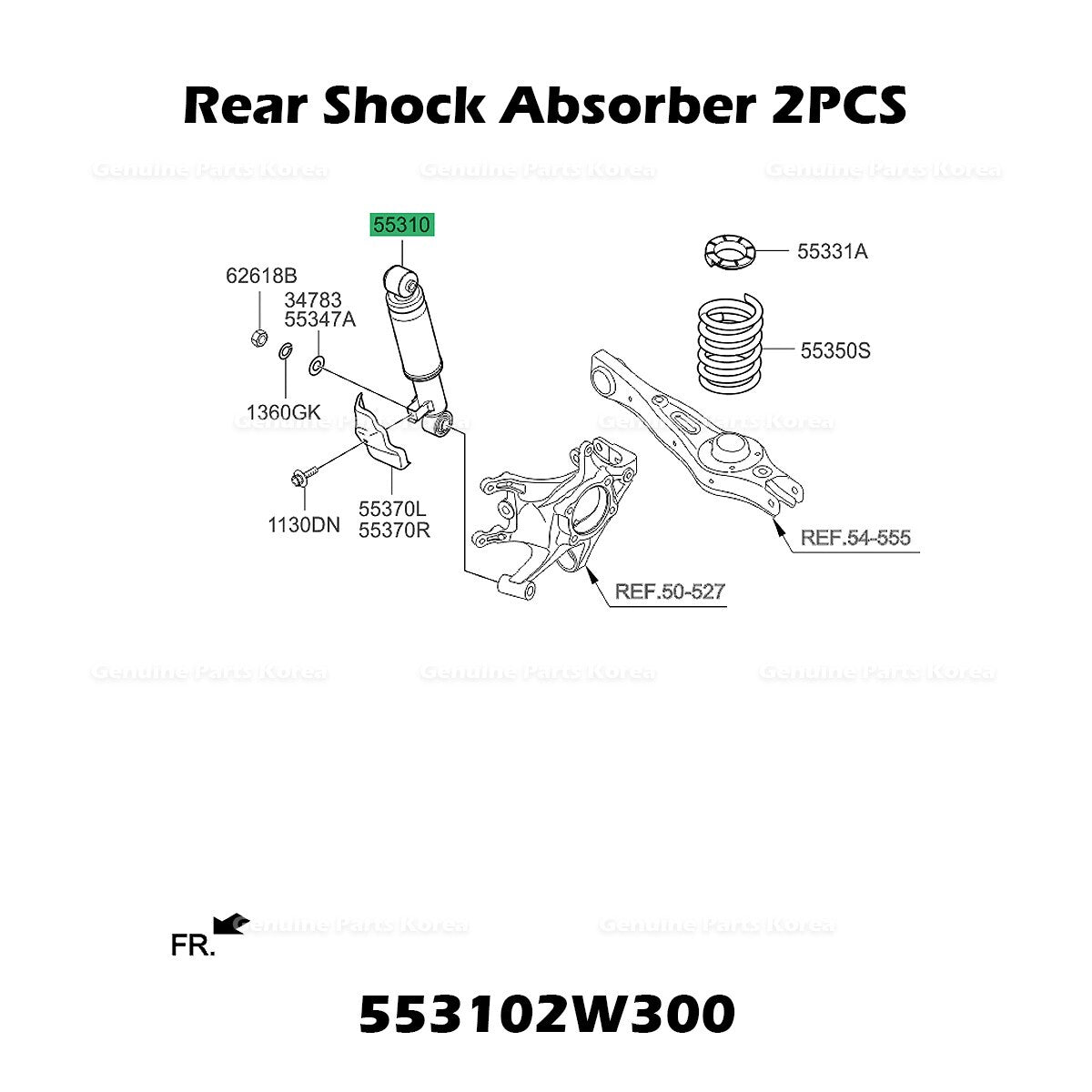 Genuine Rear Shock Absorber 2PCS 553102W300 for Hyundai Santa Fe