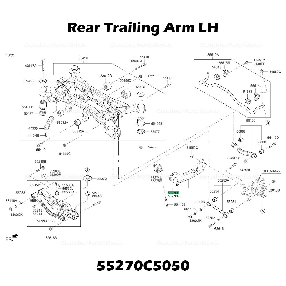 Genuine Rear Trailing Arm LH 55270C5050 for Kia Sorento