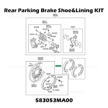 Genuine Rear Parking Brake Shoe & Lining KIT 583053MA00 for Hyundai Genesis