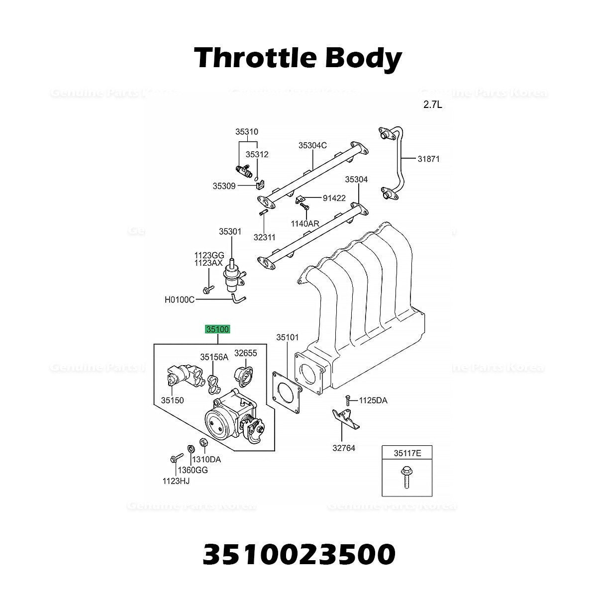 Genuine Throttle Body 3510023500 for Hyundai Elantra Tiburon