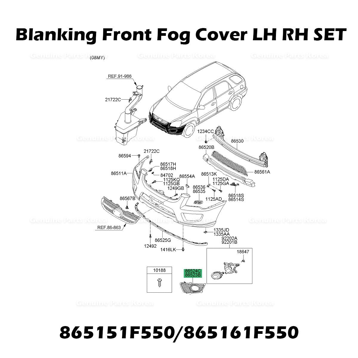 Genuine Blanking Front Fog Cover LH RH SET 865151F550 865161F550 for Sportage