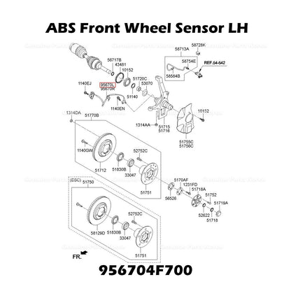 Genuine ABS Front Wheel Sensor LH 956704F700 for Hyundai H100 Porter II