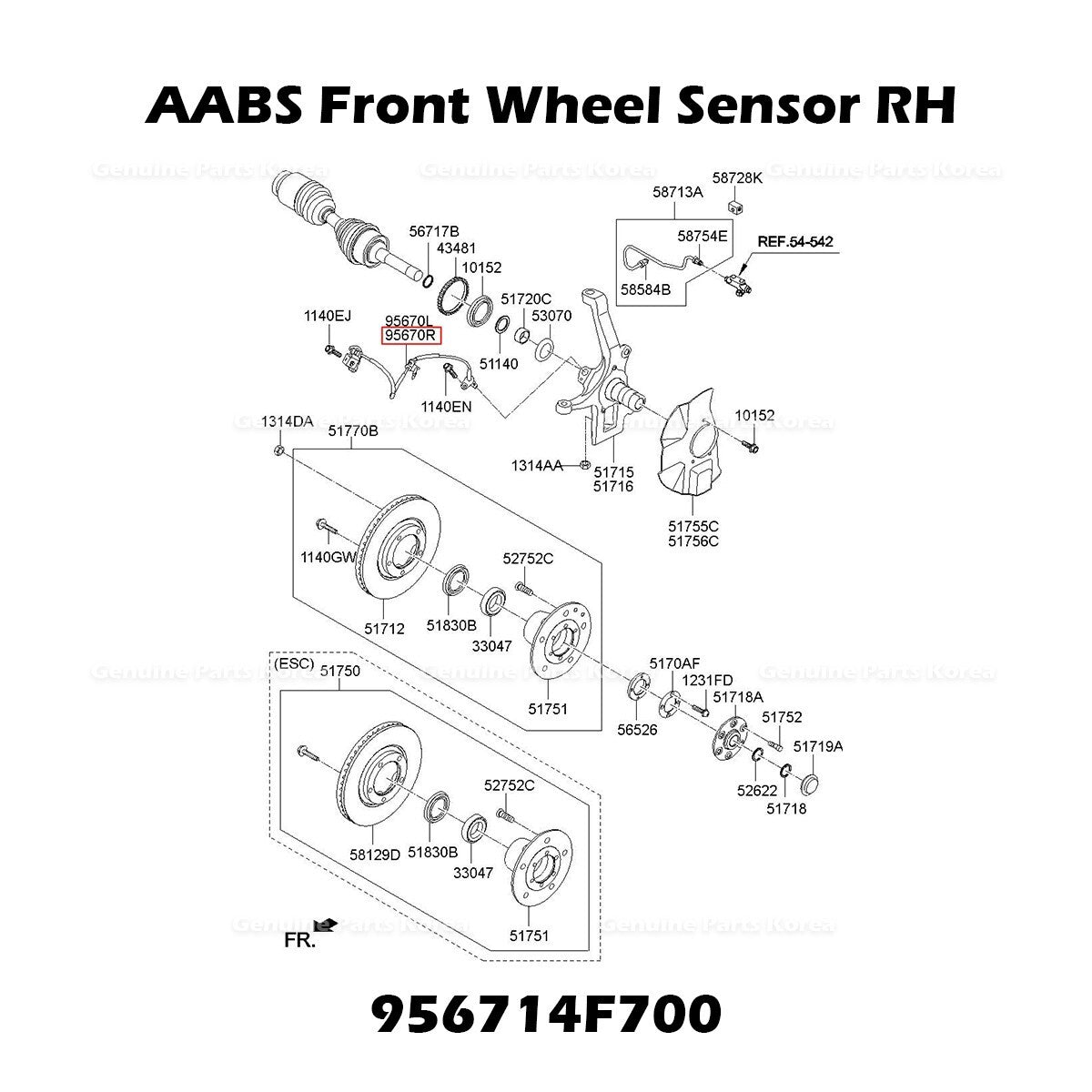 Genuine ABS Front Wheel Sensor RH 956714F700 for Hyundai H100 Porter II