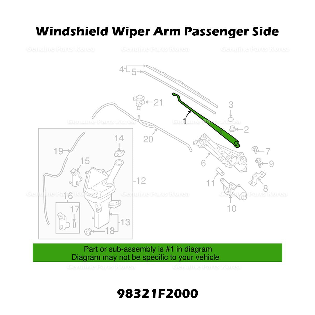 Genuine Windshield Wiper Arm Passenger Side 98321F2000 for Hyundai Elantra