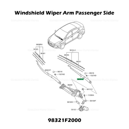 Genuine Windshield Wiper Arm Passenger Side 98321F2000 for Hyundai Elantra
