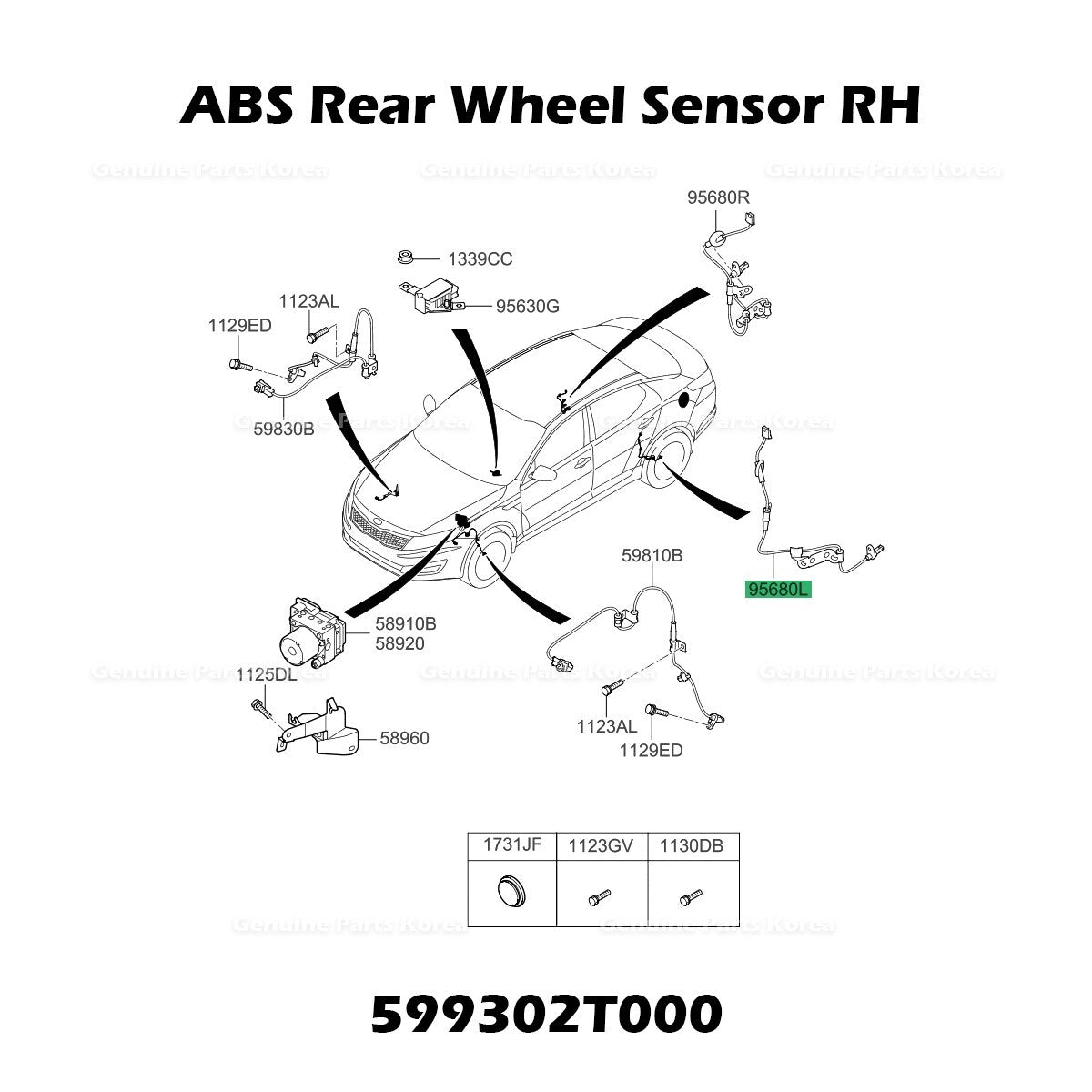 Genuine ABS Rear Wheel Sensor RH 599302T000 for Kia Optima