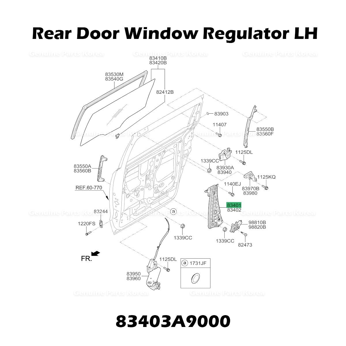 Genuine Rear Door Window Regulator LH 83403A9000 for Kia Sedona
