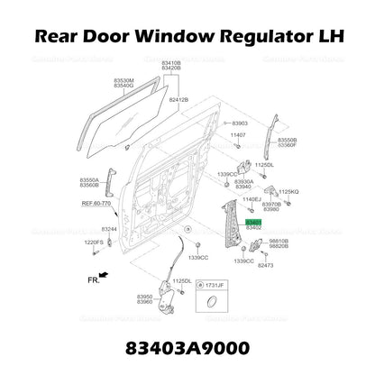 Genuine Rear Door Window Regulator LH 83403A9000 for Kia Sedona