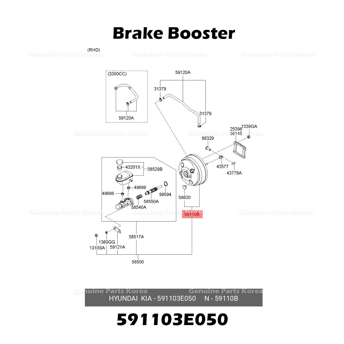 Genuine Brake Booster 591103E050 for Kia Sorento