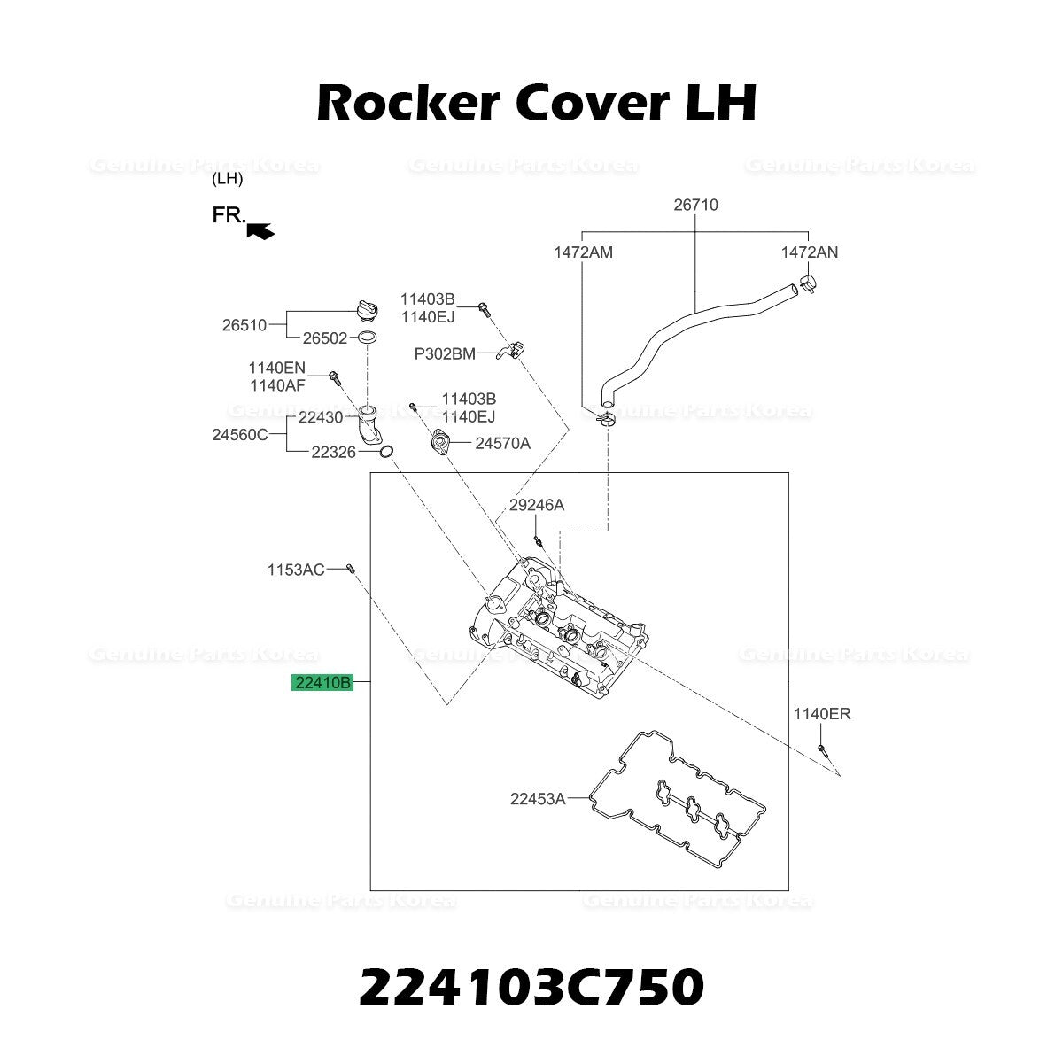 Genuine Rocker Cover LH 224103C750 for Hyundai Genesis Kia Borrego