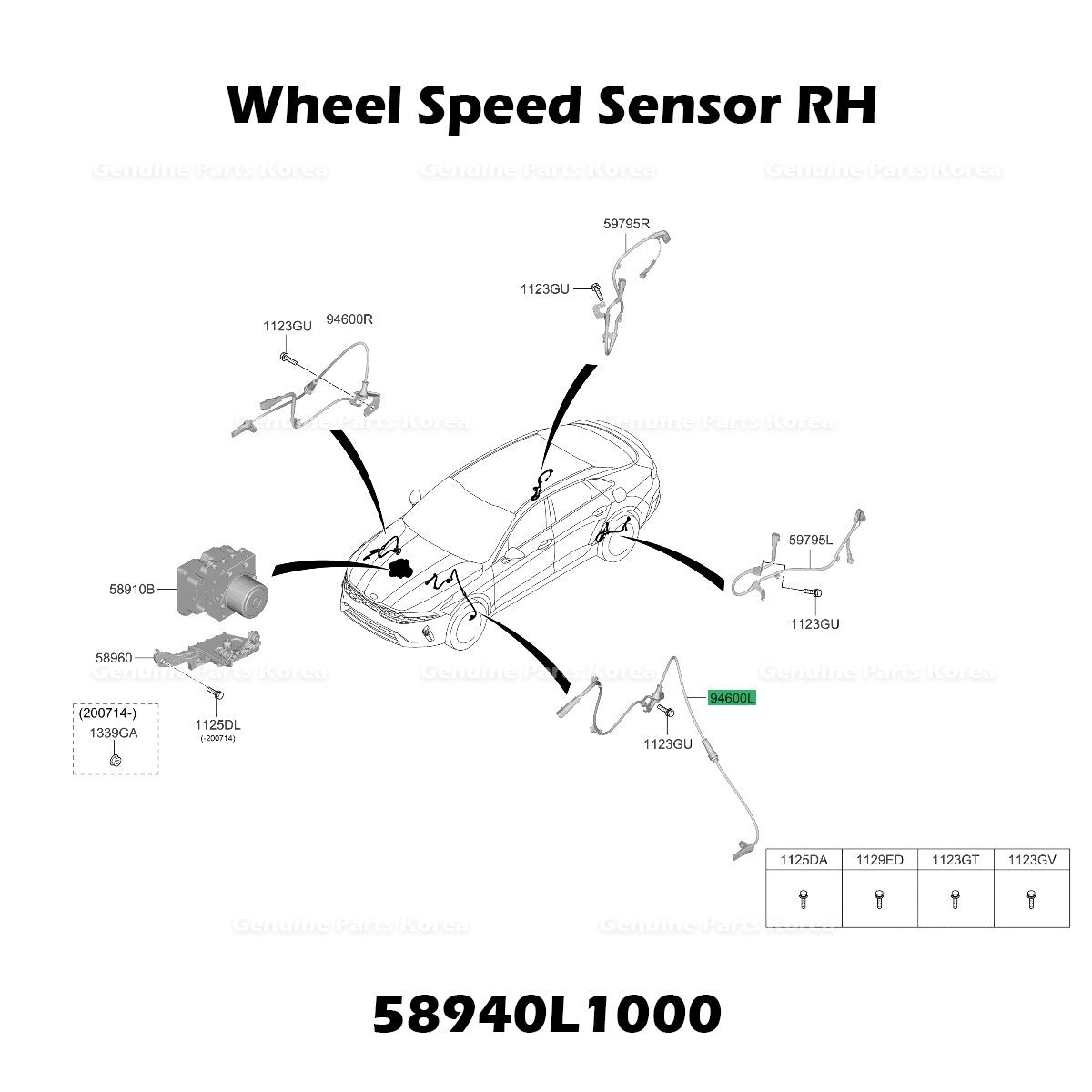 Genuine Wheel Speed Sensor RH 58940L1000 for Hyundai Sonata Kia K5