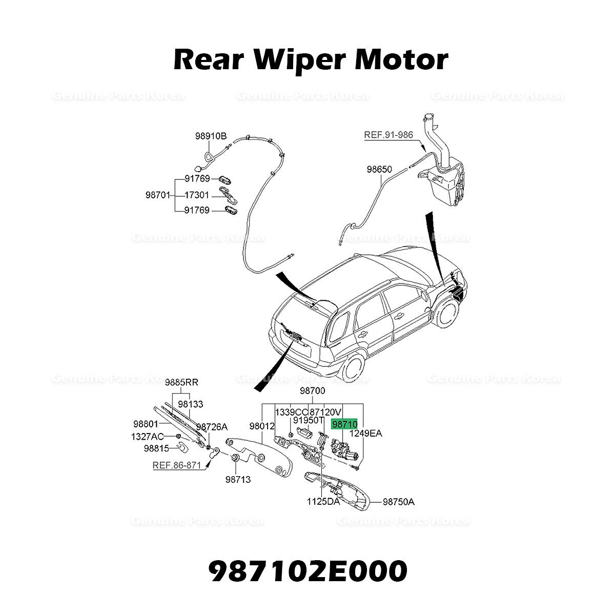 Genuine Rear Wiper Motor 987102E000 for Kia Sportage