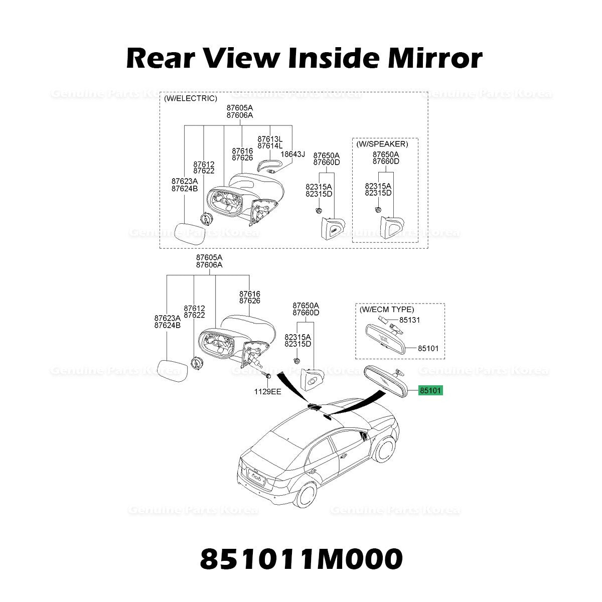 Genuine Rear View Inside Mirror 851011M000 for Hyundai Tucson