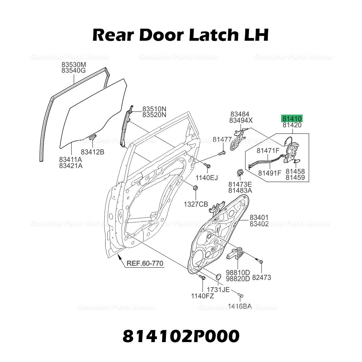 Genuine Rear Door Latch LH 814102P000 for Kia Sorento