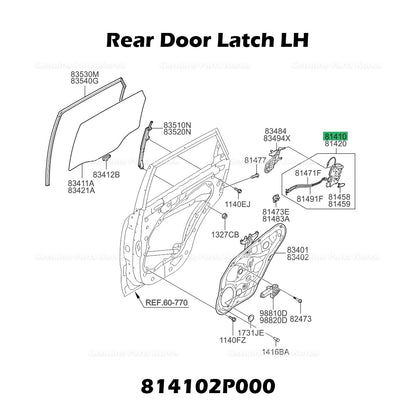 Genuine Rear Door Latch LH 814102P000 for Kia Sorento