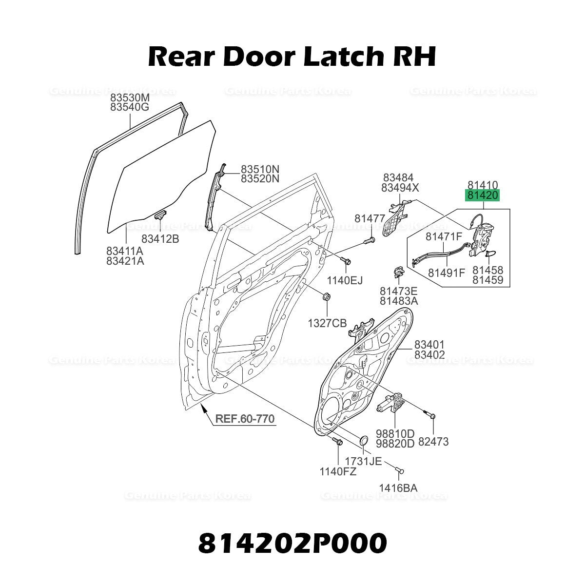 Genuine Rear Door Latch RH 814202P000 for Kia Sorento