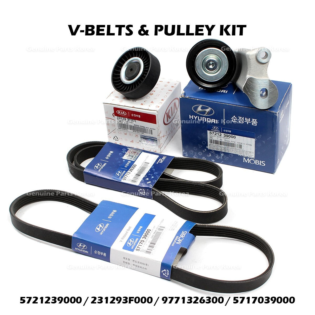 Genuine V-BELTS & PULLEY KIT for Hyundai Santa Fe Kia Amanti