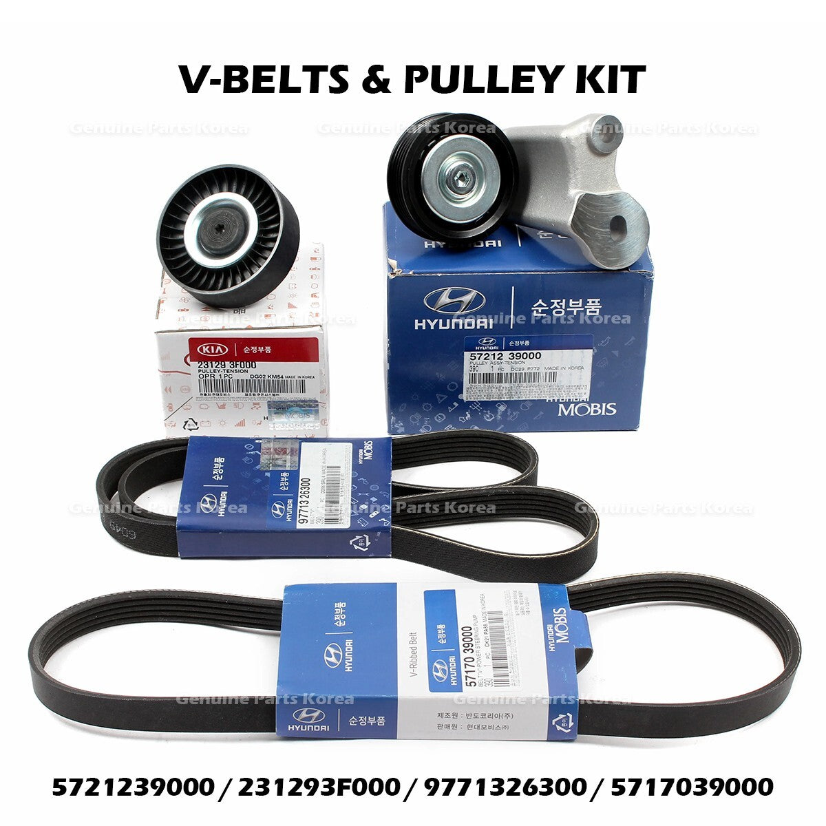 Genuine V-BELTS & PULLEY KIT for Hyundai Santa Fe Kia Amanti