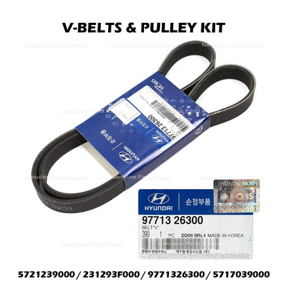 Genuine V-BELTS & PULLEY KIT for Hyundai Santa Fe Kia Amanti