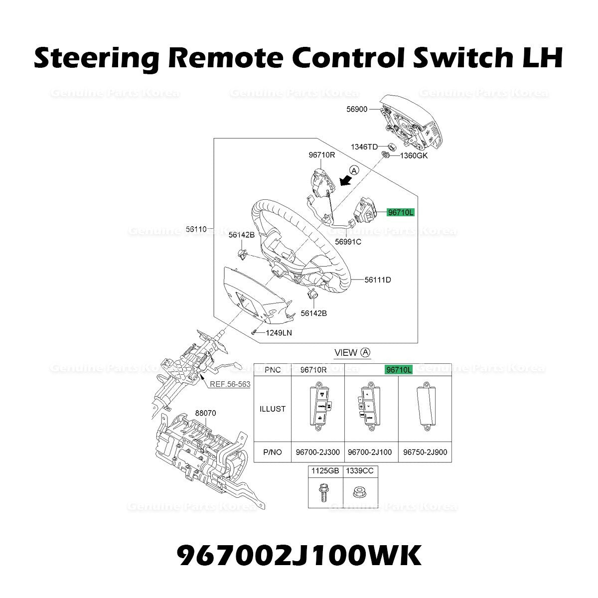Genuine Steering Remote Control Switch LH 967002J100WK for Kia Borrego