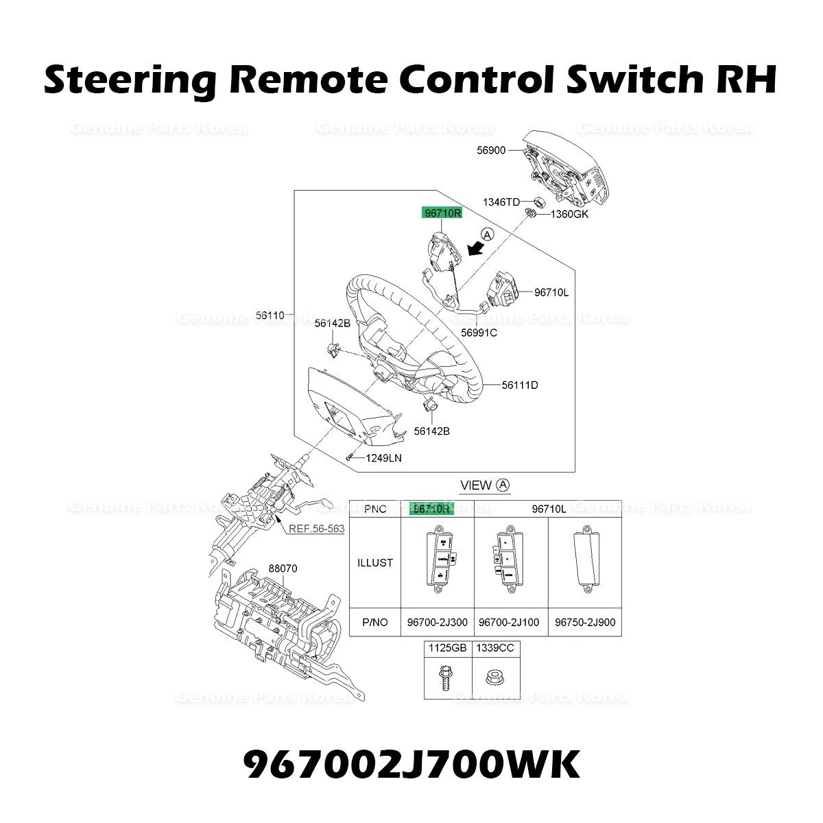 Genuine Steering Remote Control Switch RH 967002J700WK for Kia Borrego